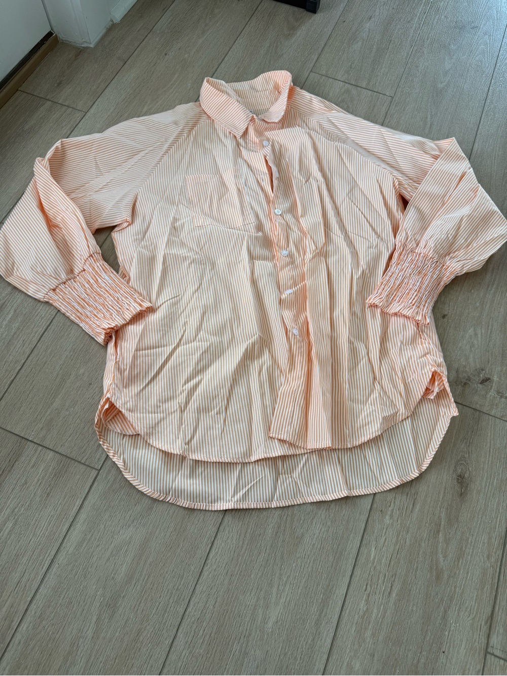 Women’s Light Peach Striped Button-Up Shirt